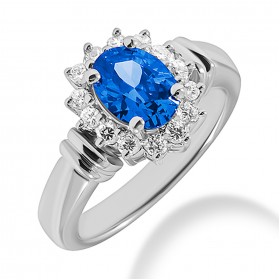 1.65 ct. Natural Blue Sapphire and  Round Cut Diamond Fancy Anniversary Cocktail Ring