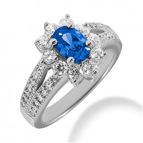 2.70 ct. Natural Blue Sapphire and  Round Cut Diamond Fancy Anniversary Cocktail Ring