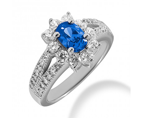 2.70 ct. Natural Blue Sapphire and  Round Cut Diamond Fancy Anniversary Cocktail Ring