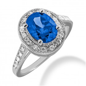 2.35 ct. Natural Blue Sapphire and  Round Cut Diamond Fancy Anniversary Cocktail Ring