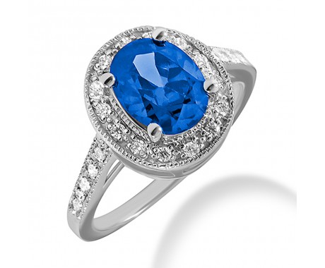 2.35 ct. Natural Blue Sapphire and  Round Cut Diamond Fancy Anniversary Cocktail Ring