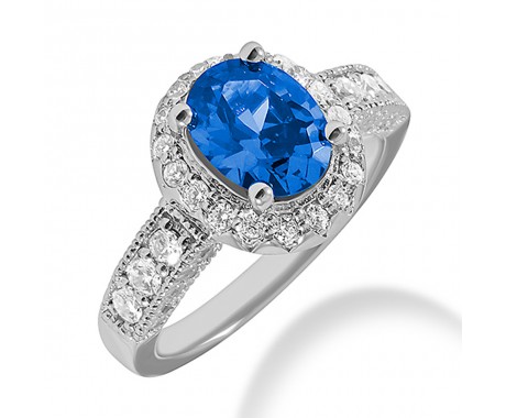 2.40 ct. Natural Blue Sapphire and  Round Cut Diamond Fancy Anniversary Cocktail Ring