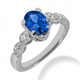 1.50 ct. Natural Blue Sapphire and  Round Cut Diamond Fancy Engagement Cocktail Ring