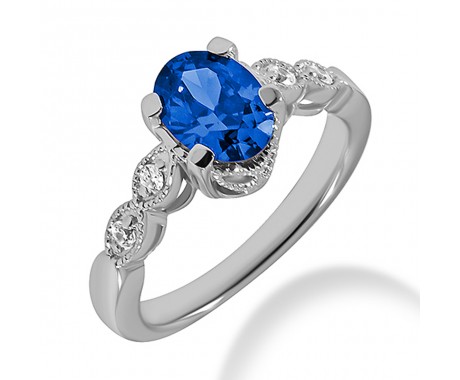 1.50 ct. Natural Blue Sapphire and  Round Cut Diamond Fancy Engagement Cocktail Ring