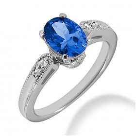 1.50 ct. Natural Blue Sapphire and  Round Cut Diamond Fancy Anniversary Cocktail Ring