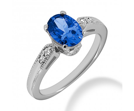 1.50 ct. Natural Blue Sapphire and  Round Cut Diamond Fancy Anniversary Cocktail Ring