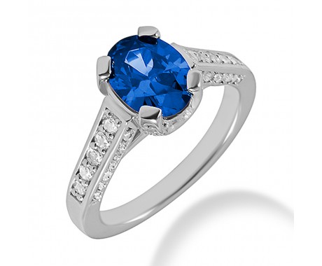 1.80 ct. Natural Blue Sapphire and  Round Cut Diamond Fancy Anniversary Cocktail Ring