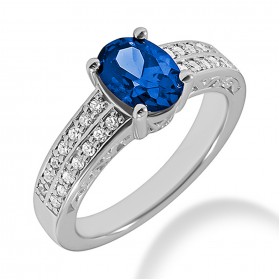 1.83 ct. Natural Blue Sapphire and Round Cut Diamond Fancy Anniversary Cocktail Ring