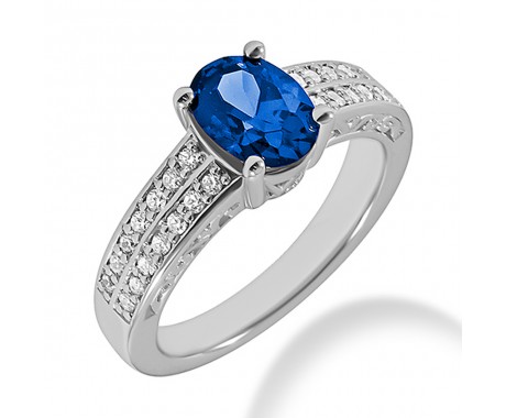 1.83 ct. Natural Blue Sapphire and Round Cut Diamond Fancy Anniversary Cocktail Ring
