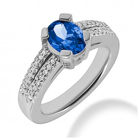 1.87 ct. Natural Blue Sapphire and Round Cut Diamond Fancy Anniversary Cocktail Ring