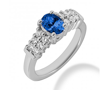 1.40 ct. Natural Blue Sapphire and  Round Cut Diamond Fancy Anniversary Cocktail Ring