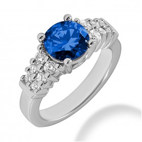 2.05 ct. Natural Blue Sapphire and  Round Cut Diamond Fancy Anniversary Cocktail Ring
