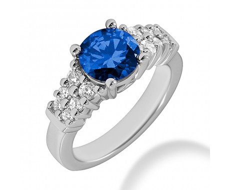 2.05 ct. Natural Blue Sapphire and  Round Cut Diamond Fancy Anniversary Cocktail Ring