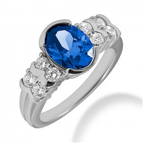 2.76 ct. Natural Blue Sapphire and Round Cut Diamond Fancy Anniversary Cocktail Ring