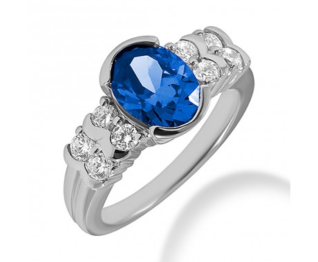 2.76 ct. Natural Blue Sapphire and Round Cut Diamond Fancy Anniversary Cocktail Ring