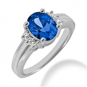 1.20 ct. Natural Blue Sapphire and Round Cut Diamond Fancy Anniversary Cocktail Ring