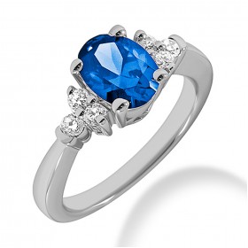 1.30 ct. Natural Blue Sapphire and Round Cut Diamond Fancy Anniversary Cocktail Ring