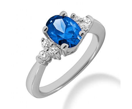 1.30 ct. Natural Blue Sapphire and Round Cut Diamond Fancy Anniversary Cocktail Ring