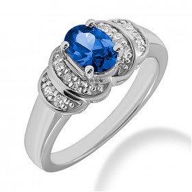 3.25 ct. Natural Blue Sapphire and Round Cut Diamond Fancy Anniversary Cocktail Ring