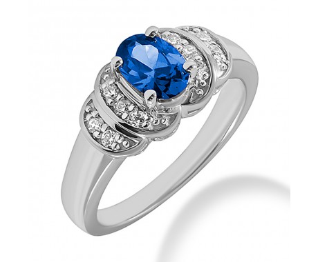 3.25 ct. Natural Blue Sapphire and Round Cut Diamond Fancy Anniversary Cocktail Ring