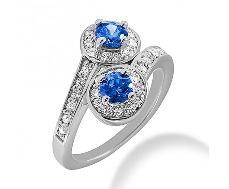 3.35 ct. Natural Blue Sapphire and Round Cut Diamond Fancy Anniversary Cocktail Ring