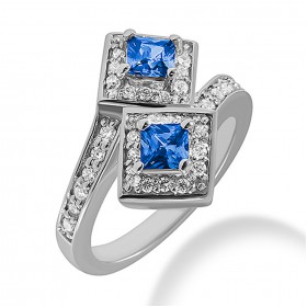 3.35 ct. Natural Blue Sapphire and Round Cut Diamond Fancy Anniversary Cocktail Ring