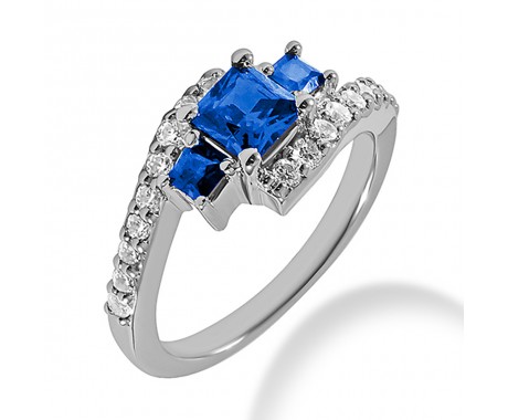 2.50 ct. Natural Blue Sapphire and Round Cut Diamond Fancy Anniversary Cocktail Ring