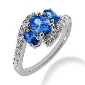 1.80 ct. Natural Blue Sapphire and Round Cut Diamond Fancy Anniversary Cocktail Ring