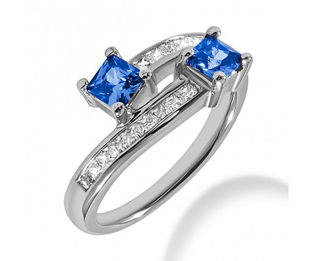 1.39 ct. Natural Blue Sapphire and Princess Cut Diamond Fancy Anniversary Cocktail Ring