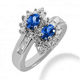 1.82 ct. Natural Blue Sapphire and Round Cut Diamond Fancy Anniversary Cocktail Ring