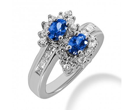 1.82 ct. Natural Blue Sapphire and Round Cut Diamond Fancy Anniversary Cocktail Ring