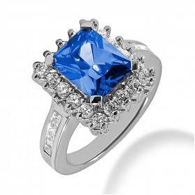 3.86 ct. Natural Blue Sapphire and Round Cut Diamond Fancy Anniversary Cocktail Ring