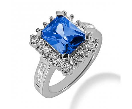 3.86 ct. Natural Blue Sapphire and Round Cut Diamond Fancy Anniversary Cocktail Ring