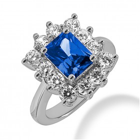 4.10 ct. Natural Blue Sapphire and Round Cut Diamond Fancy Anniversary Cocktail Ring