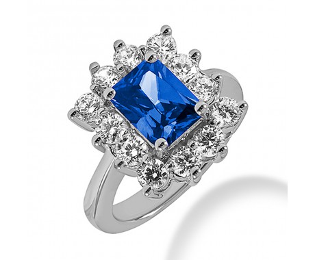 4.10 ct. Natural Blue Sapphire and Round Cut Diamond Fancy Anniversary Cocktail Ring