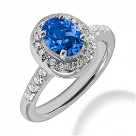 1.31 ct. Natural Blue Sapphire and  Round Cut Diamond Fancy Anniversary Cocktail Ring