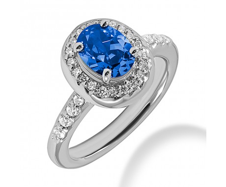 1.31 ct. Natural Blue Sapphire and  Round Cut Diamond Fancy Anniversary Cocktail Ring