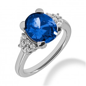 3.46 ct. Natural Blue Sapphire and Round Cut Diamond Fancy Anniversary Cocktail Ring