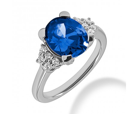 3.46 ct. Natural Blue Sapphire and Round Cut Diamond Fancy Anniversary Cocktail Ring