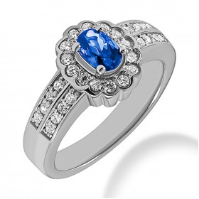 1.52 ct. Natural Blue Sapphire and  Round Cut Diamond Fancy Anniversary Cocktail Ring
