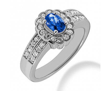 1.52 ct. Natural Blue Sapphire and  Round Cut Diamond Fancy Anniversary Cocktail Ring