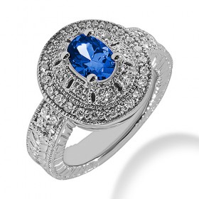 1.40 ct. Natural Blue Sapphire and  Round Cut Diamond Fancy Anniversary Cocktail Ring