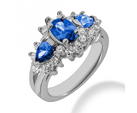 1.80 ct. Natural Blue Sapphire and  Round Cut Diamond Fancy Anniversary Cocktail Ring