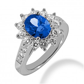 2.93 ct. Natural Blue Sapphire and Round Cut Diamond Fancy Anniversary Cocktail Ring