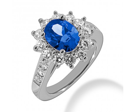 2.93 ct. Natural Blue Sapphire and Round Cut Diamond Fancy Anniversary Cocktail Ring