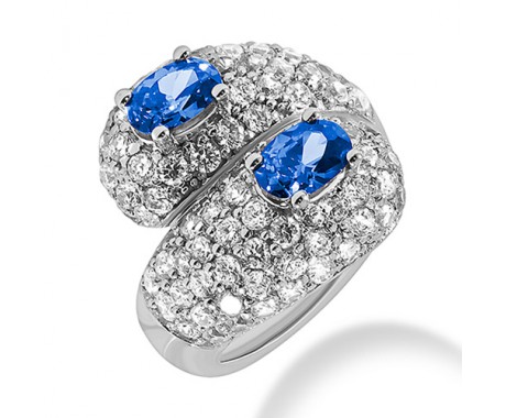 4.42 ct. Natural Blue Sapphire and  Round Cut Diamond Fancy Anniversary Cocktail Ring