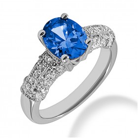 1.93 ct. Natural Blue Sapphire and  Round Cut Diamond Fancy Anniversary Cocktail Ring