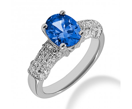 1.93 ct. Natural Blue Sapphire and  Round Cut Diamond Fancy Anniversary Cocktail Ring