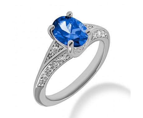 1.20 ct. Natural Blue Sapphire and Round Cut Diamond Fancy Anniversary Cocktail Ring