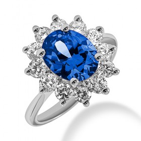 4.35 ct. Natural Blue Sapphire and Round Cut Diamond Fancy Anniversary Cocktail Ring